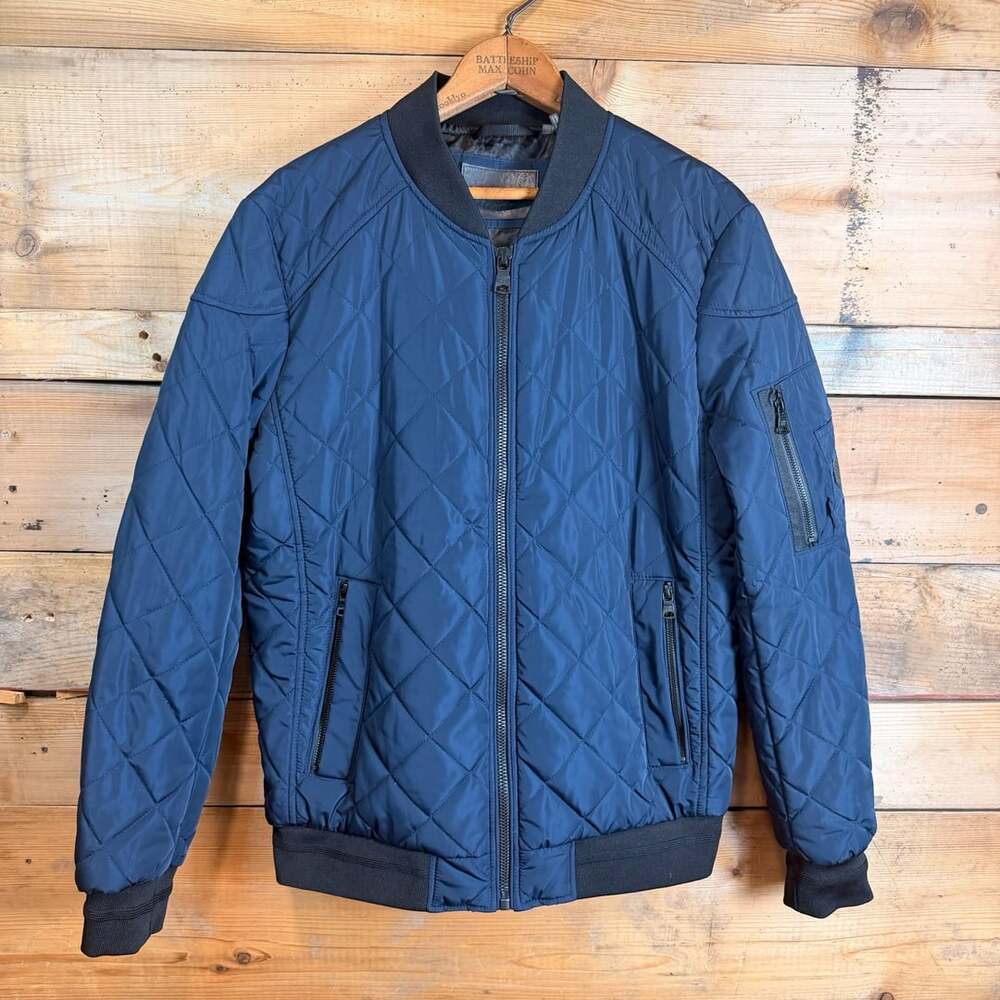 Calvin Klein Quilted Bomber Jacket Size S Blue Diamond Pattern